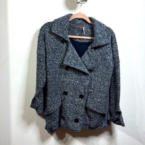 (W3) Free People Loose Fit Biker Jacket Wool Blend with Belt Loops Black, Sz S - Picture 3 of 10